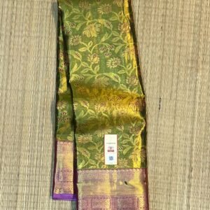 Royal Gold Zari Silk Saree with Green Brocade Panel and Purple Temple Border