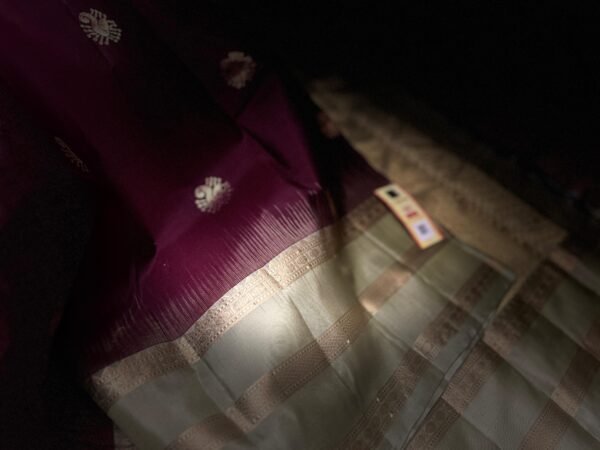 Regal Wine Silk Saree with Antique Gold Zari & Sage Green Border