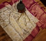 Royal White & Rani Pink Gold Zari Banarasi Silk Saree