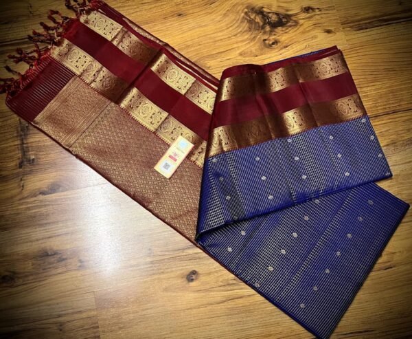 Royal Blue & Antique Gold Zari Kanjivaram Silk Saree
