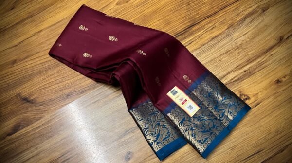 Royal Maroon & Peacock Blue Gold Zari Silk Saree