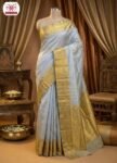 Elegant Silver Grey Silk Saree with Rich Gold Zari Border & Grand Pallu