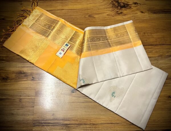 Elegant White Silk Saree with Rich Gold Zari Jacquard Border