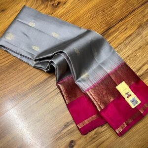 Elegant Grey & Rani Pink Gold Zari Kanjivaram Gap Border Saree