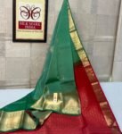 Classic Emerald Green & Red Pure Silk Saree with Rich Gold Zari Border