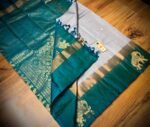 Elegant Silver Grey Silk Saree with Emerald Green Gold Zari Contrast Border
