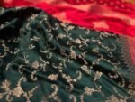 Emerald Green & Royal Red Gaji Satin Silk Saree with Intricate Zari Weaving
