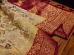 Royal White & Rani Pink Gold Zari Banarasi Silk Saree