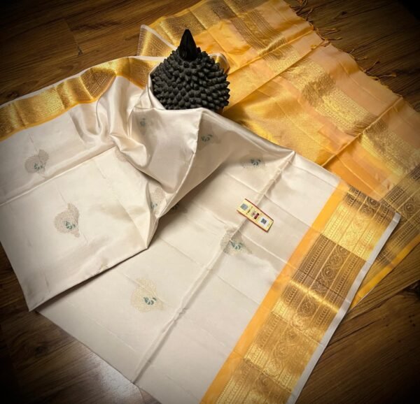 Elegant White Silk Saree with Rich Gold Zari Jacquard Border
