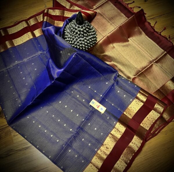 Royal Blue & Antique Gold Zari Kanjivaram Silk Saree