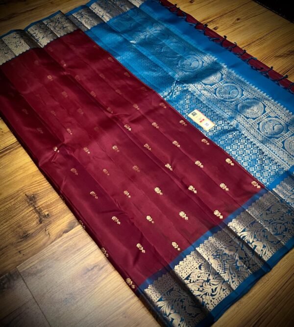 Royal Maroon & Peacock Blue Gold Zari Silk Saree