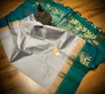Elegant Silver Grey Silk Saree with Emerald Green Gold Zari Contrast Border