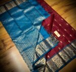 Royal Maroon & Peacock Blue Gold Zari Silk Saree