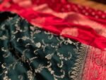 Emerald Green & Royal Red Gaji Satin Silk Saree with Intricate Zari Weaving