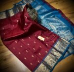 Royal Maroon & Peacock Blue Gold Zari Silk Saree