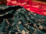 Emerald Green & Royal Red Gaji Satin Silk Saree with Intricate Zari Weaving