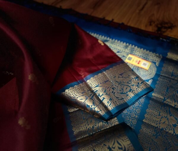 Royal Maroon & Peacock Blue Gold Zari Silk Saree