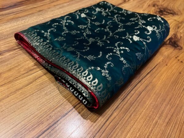 Emerald Green & Royal Red Gaji Satin Silk Saree with Intricate Zari Weaving