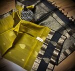 Mustard Silk Saree with Black Gold Zari Gap Border