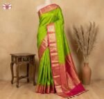 Parrot Green & Rani Pink Gold Zari Jacquard Border Saree
