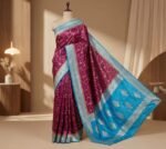 Royal Wine & Teal Blue Gaji Satin Silk Saree with Elegant Zari Border