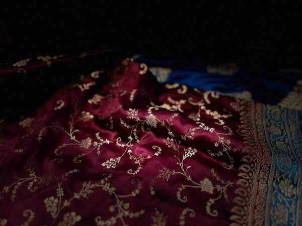 Royal Wine & Teal Blue Gaji Satin Silk Saree with Elegant Zari Border