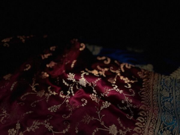 Royal Wine & Teal Blue Gaji Satin Silk Saree with Elegant Zari Border