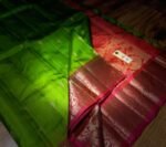 Parrot Green & Rani Pink Gold Zari Jacquard Border Saree