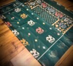 Emerald Green Satin Saree with Royal Elephant Motifs & Zari Peacock Border