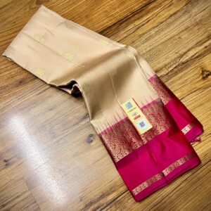 Graceful Beige & Rani Pink Gold Zari Gap Border Silk Saree