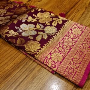 Regal Maroon & Rani Pink Gold Zari Banarasi Silk Saree