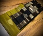 Mustard Silk Saree with Black Gold Zari Gap Border