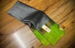 Charcoal Grey Silk Saree with Lime Green Gold Zari Contrast Border