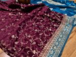 Royal Wine & Teal Blue Gaji Satin Silk Saree with Elegant Zari Border