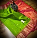 Parrot Green & Rani Pink Gold Zari Jacquard Border Saree
