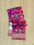 Royal Magenta Gold Zari Banarasi Saree with Multicolor Bird Jaal