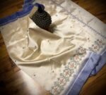 Classic Ivory Tussar Silk Saree with Lavender Embroidered Border