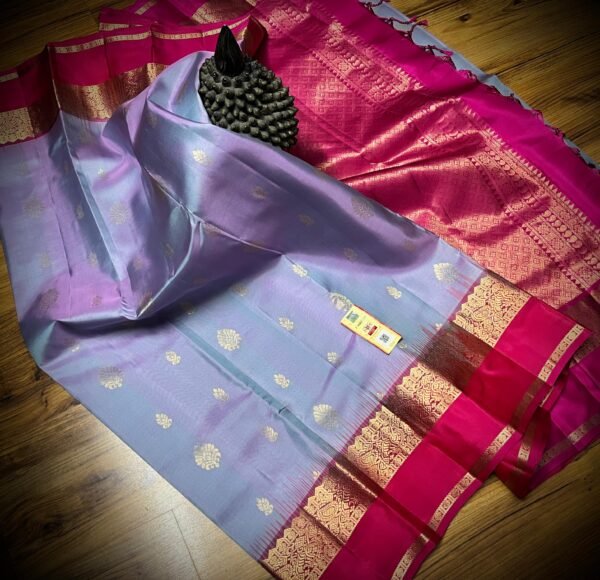 Elegant Lavender & Rani Pink Gold Zari Gap Border Silk Saree