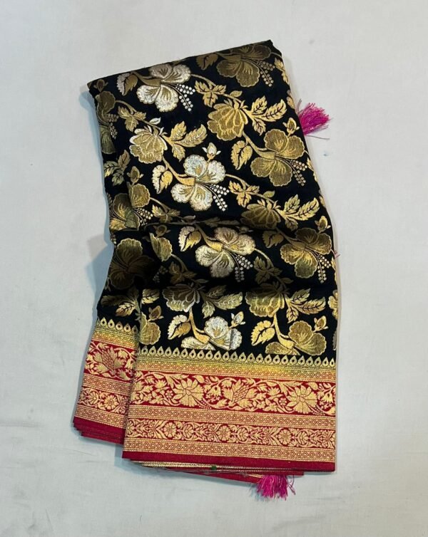 Majestic Black & Red Gold Zari Floral Banarasi Silk Saree