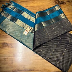Midnight Blue Gold Zari Silk Saree with Teal Border