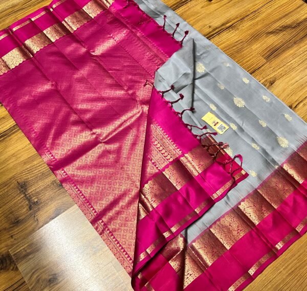 Elegant Lavender & Rani Pink Gold Zari Gap Border Silk Saree