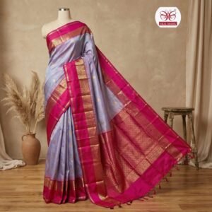 Elegant Lavender & Rani Pink Gold Zari Gap Border Silk Saree