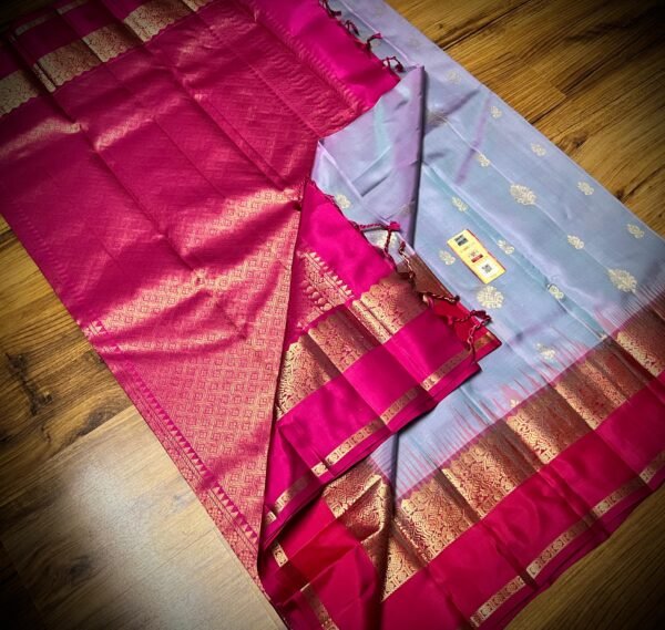 Elegant Lavender & Rani Pink Gold Zari Gap Border Silk Saree