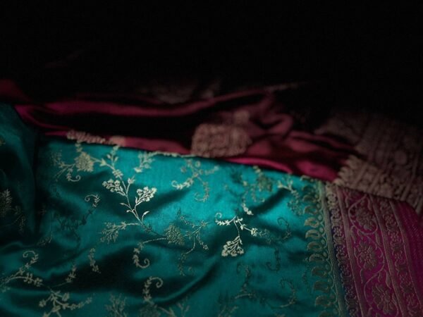 Elegant Teal Green & Rani Pink Gaji Satin Silk Saree with Rich Zari Border