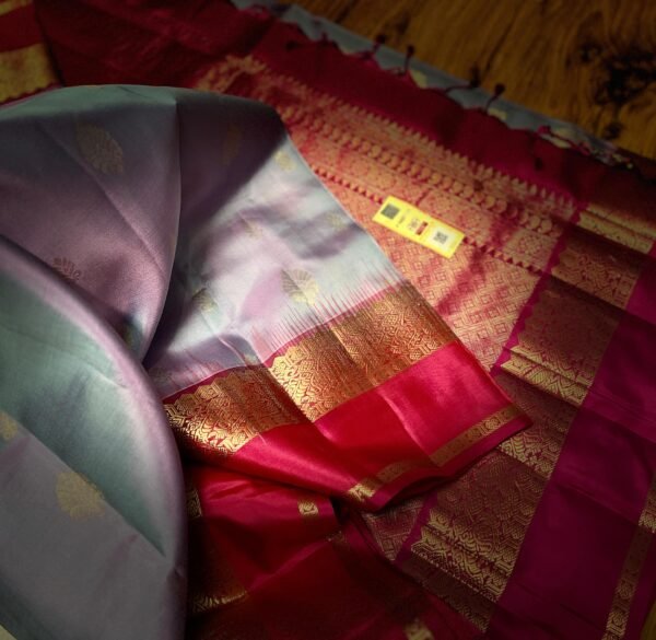 Elegant Lavender & Rani Pink Gold Zari Gap Border Silk Saree