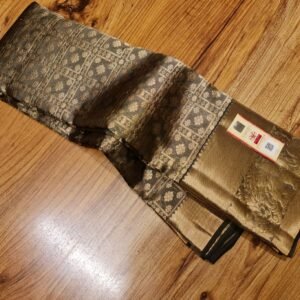 Antique Gold & Charcoal Zari Silk Saree – Subtle Royal Elegance