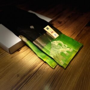 Classic Black Silk Saree with Parrot Green Gold Zari Contrast Border