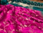Vibrant Rani Pink & Teal Green Gaji Satin Silk Saree with Gold Zari Elegance