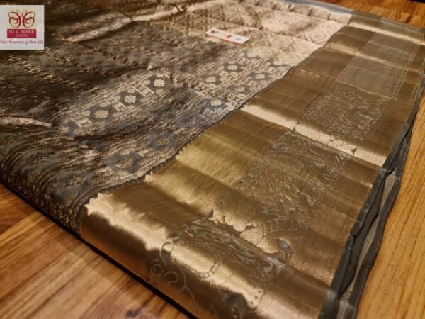 Antique Gold & Charcoal Zari Silk Saree – Subtle Royal Elegance