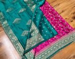 Vibrant Rani Pink & Teal Green Gaji Satin Silk Saree with Gold Zari Elegance